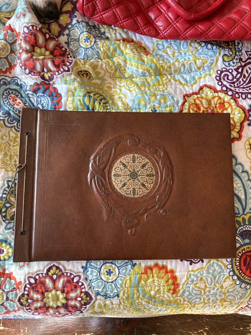Handcrafted Brown Faux Leather Photo Scrapbook Album with Embossed Medallion